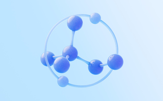 Molecule with glass material, 3d rendering. Digital drawing.