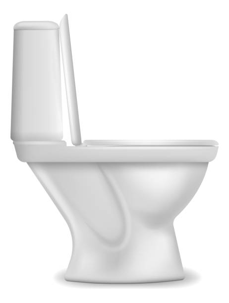 istock Realistic toilet bowl. Bathroom or wc object. Ceramic white porcelain pan side view, stylish restroom interior, 3d single cloakroom element, empty mockup design. Vector isolated illustration 1454286774