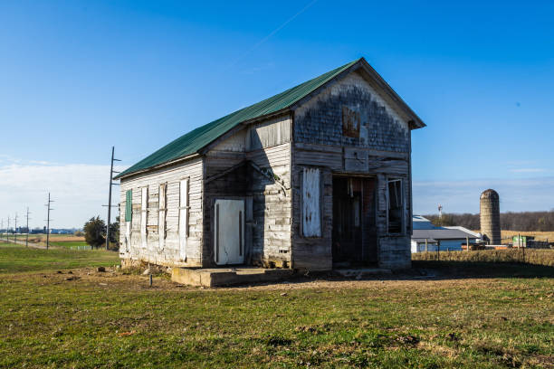 istock An old one room school house against the blue cloudless sky 1454287352