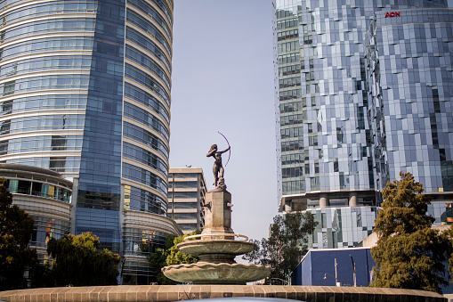 Mexico City,  México - December 15,  2022, Reforma avenue with the Diana cazadora fountain