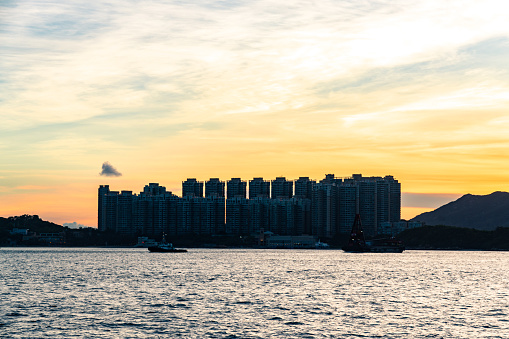 The luxury house in Ma Wan or Park Island at sunset