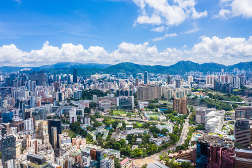 Drone view of Hong Kong city