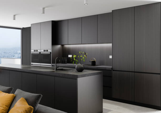 istock Modern minimalist apartment interior. Living room with modern kitchen 1454294570