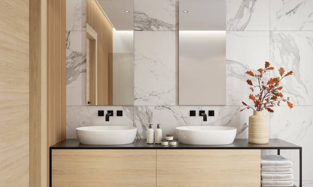 istock Modern minimalist Scandinavian bathroom 1454296504