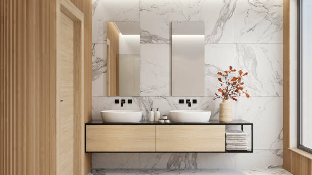 istock Modern minimalist Scandinavian bathroom 1454296506