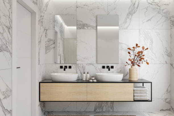 istock Modern minimalist Scandinavian bathroom 1454296705