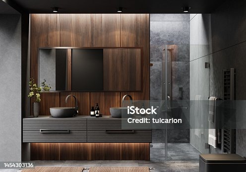 istock Modern dark luxury  minimalist  bathroom 1454303136