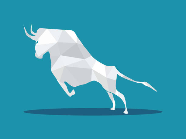 istock Polygonal cows. Rising stock market or bull market 1454303170
