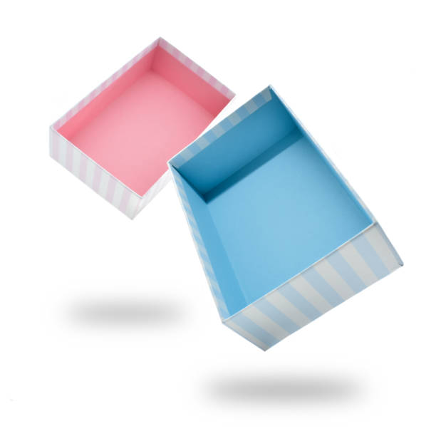 istock pink and blue paper box on white background, package for design 1454303968