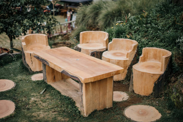 istock Wooden garden table and chairs 1454304074