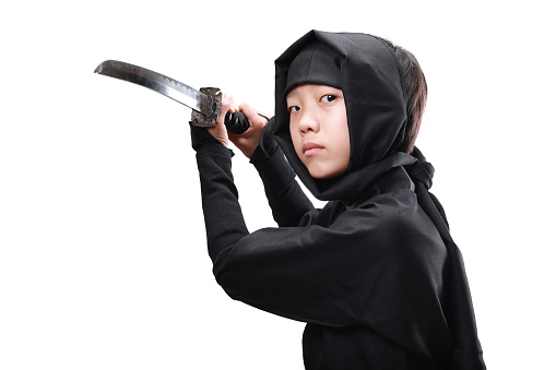 A ninja with a sword on white background