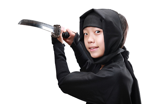 A ninja with a sword on white background