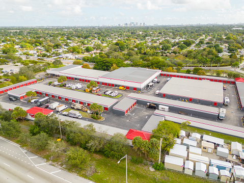Davie, FL, USA - January 3, 2023: Aerial photo of a Cubesmart storage facility