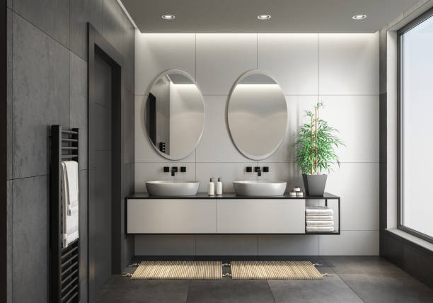 istock Modern minimalist Scandinavian bathroom 1454305157