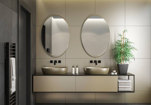 Modern minimalist Scandinavian bathroom stock photo