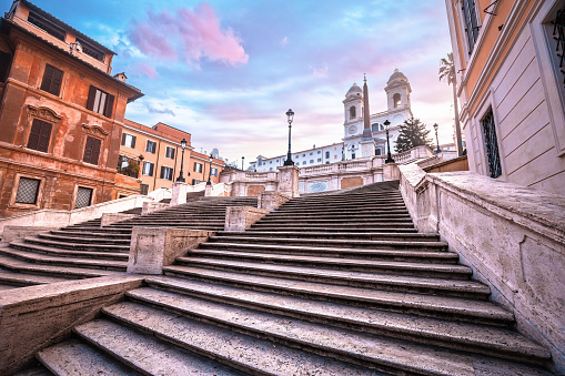 Spanish steps famous landmark of Rome morning sunrise view, Eternal city and capital of Italy
