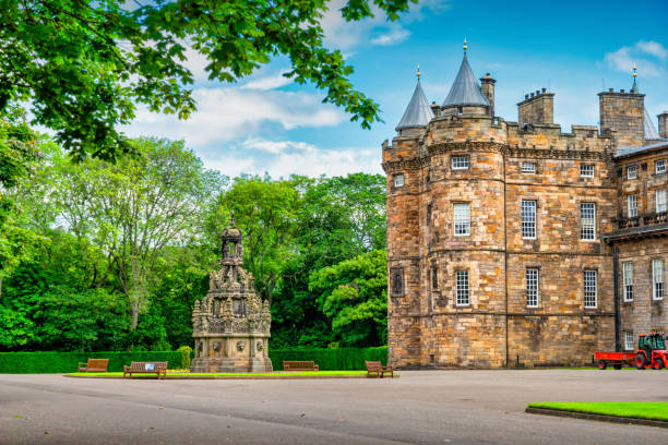 The courtyard of the Holyrood Palace in Edinburgh Scotland on a sunny day.
