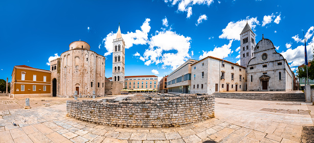 Zadar historic square and cathedral of st Donat panoramic view, Dalmatia region of Croatia
