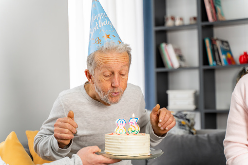 Senior man celebrates birthday