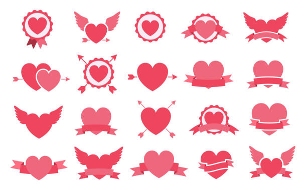 illustrations, cliparts, dessins animés et icônes de vecteur saint-valentin avec coeur rouge formes autocollants étiquettes étiquettes bannière icônes design - romance backgrounds sticky paper