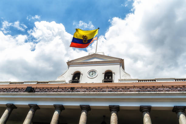 The Carondelet Palace (Presidential Palace) on Plaza Grande (main square) in the city center in Quito, Ecuador stock photo