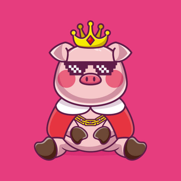 istock Cute king pig wearing glasses sitting cartoon vector icon illustration 1454316588