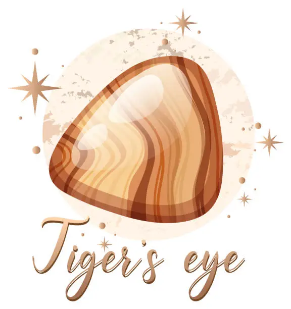 Vector illustration of Tigers eye stone with text