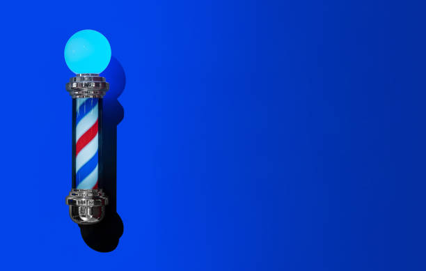 istock Luminous barbershop sign with red and white stripes 1454321850
