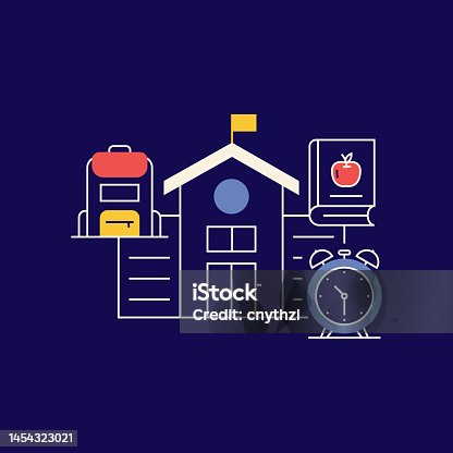 istock Back To School Related Design with Line Icons. September, School, Lessons, Schedule, Time. 1454323021