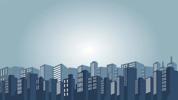 Vector illustration of City background with many shopping mall buildings