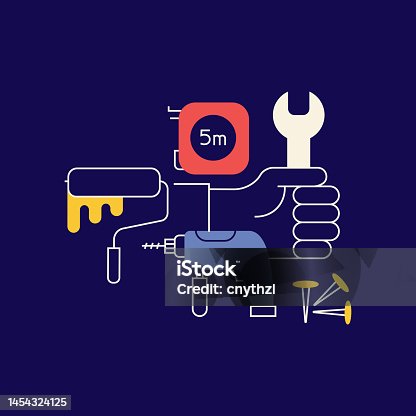 istock Home Repair Related Design with Line Icons. Maintenance, Renovation, Home Improvement. 1454324125