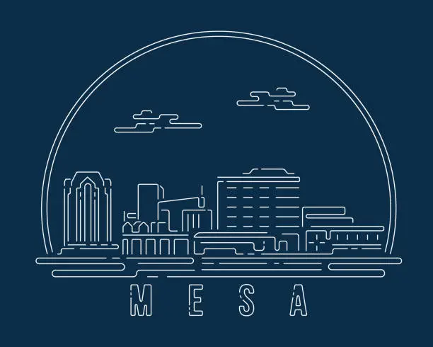 Vector illustration of Mesa - Cityscape with white abstract line corner curve modern style on dark blue background, building skyline city vector illustration design