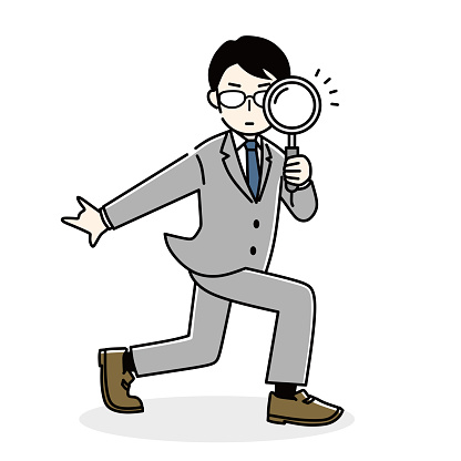 Illustration of a businessman holding a magnifying glass.
