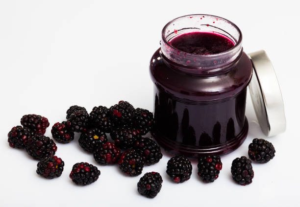 istock Glass jar of blackberry jam. Summer dish 1454328564