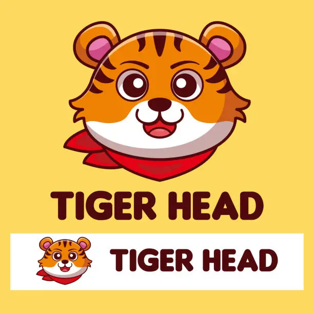 Vector illustration of Smiling head tiger cartoon mascot  logo design