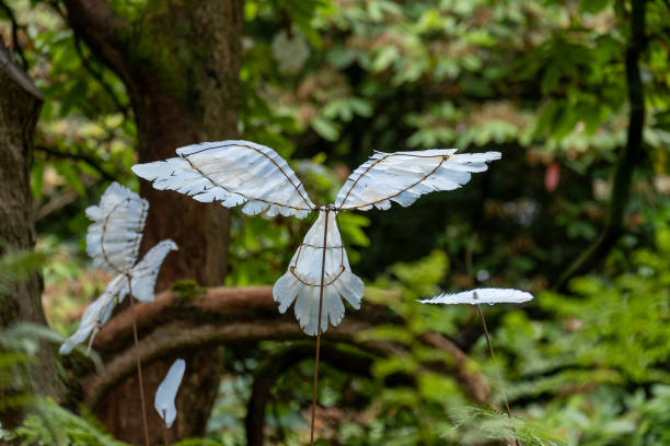 A view of birds made from plastic bottles showing how reusing thrown away items can make art