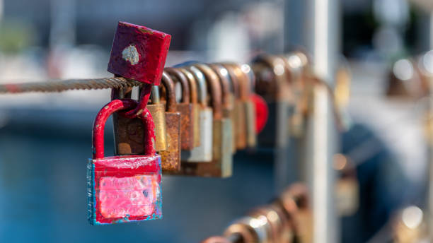 istock Padlock locked on the fence 1454332625