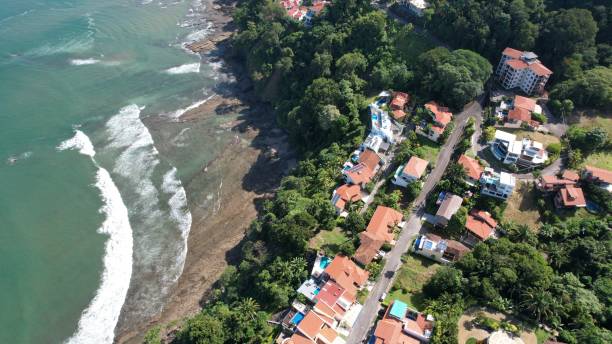 istock Drone view of villas and a forest on the coast 1454334505