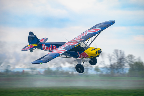 Piotrkow Trybunalski, Poland – May 12, 2021: A Red Bull's plane during Air Show in Poland