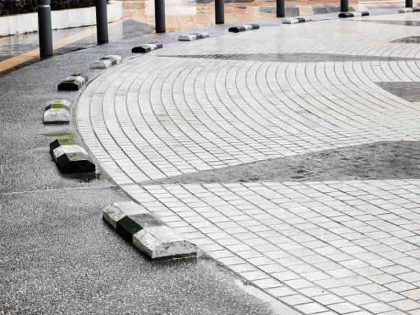 Bumps barrier in front of a building. Selective focus.