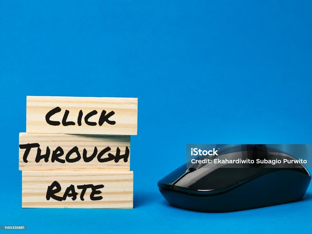 Concept of click through rate or CTR with wireless mouse. Acronym Stock Photo