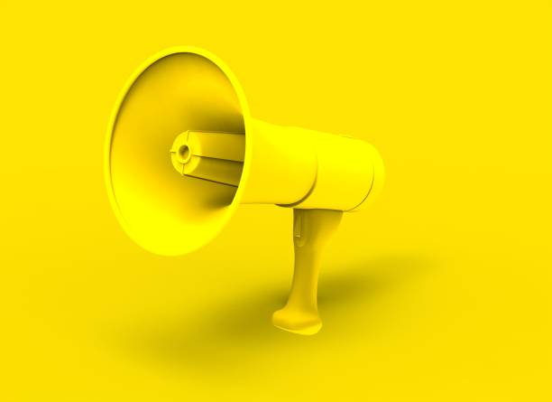 istock 3d object of a yellow loud speaker megaphone on a yellow background 1454336193