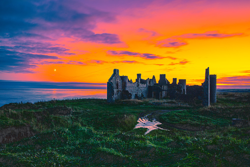 The ruins of the historical Slains Castle in Scotland
