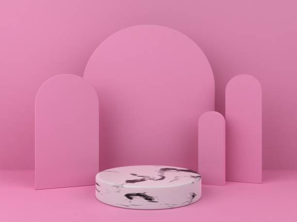 istock 3D marble white podium with pink background. 3D render podium background for product display with marble white podium with concept. Pastel colors scene with geometric shape. 1454337845
