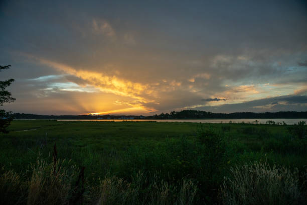 istock Beautiful landscape with sunset sky. 1454337968