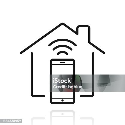 istock Smart home with smartphone. Icon with reflection on white background 1454338459