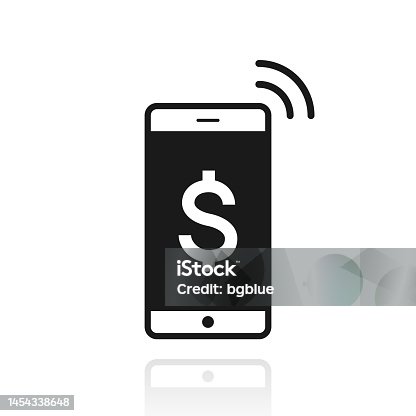 istock Mobile payment with Dollar sign. Icon with reflection on white background 1454338648