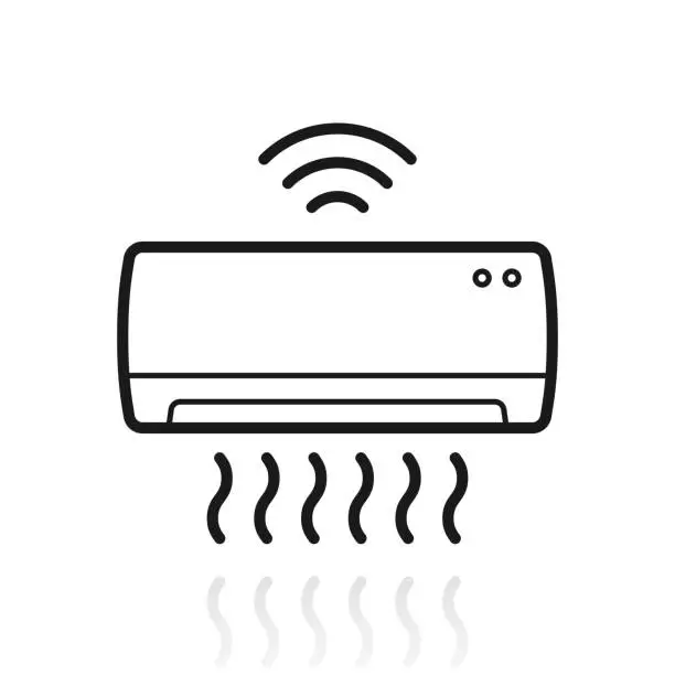 Vector illustration of Smart air conditioner. Icon with reflection on white background