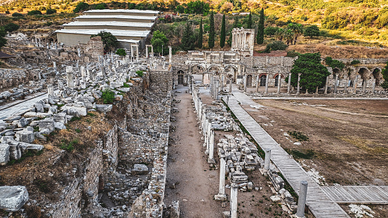 Ephesus (Éphesos; Turkish: Efes) was a city in ancient Greece on the coast of Ionia, 3 kilometres (1.9 mi) southwest of present-day Selçuk in İzmir Province, Turkey. It was built in the 10th century BC on the site of the former Arzawan capital by Attic and Ionian Greek colonists. During the Classical Greek era, it was one of twelve cities that were members of the Ionian League. The city came under the control of the Roman Republic in 129 BC.

The city was famous in its day for the nearby Temple of Artemis (completed around 550 BC), which has been designated one of the Seven Wonders of the Ancient World. Its many monumental buildings included the Library of Celsus and a theatre capable of holding 24,000 spectators.

Ephesus was recipient city of one of the Pauline epistles; one of the seven churches of Asia addressed in the Book of Revelation; the Gospel of John may have been written there; and it was the site of several 5th-century Christian Councils (see Council of Ephesus). The city was destroyed by the Goths in 263. Although it was afterwards rebuilt, its importance as a commercial centre declined as the harbour was slowly silted up by the Küçükmenderes River. In 614, it was partially destroyed by an earthquake.

Today, the ruins of Ephesus are a favourite international and local tourist attraction, being accessible from Adnan Menderes Airport and from the resort town Kuşadası. In 2015, the ruins were designated a UNESCO World Heritage Site.