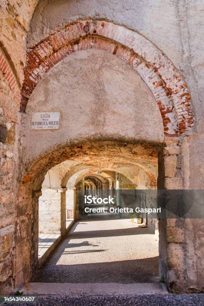 Historic Loggia Della Repubblica Nolese In Noli A Covered Porch Located In The Old Town Stock Photo - Download Image Now